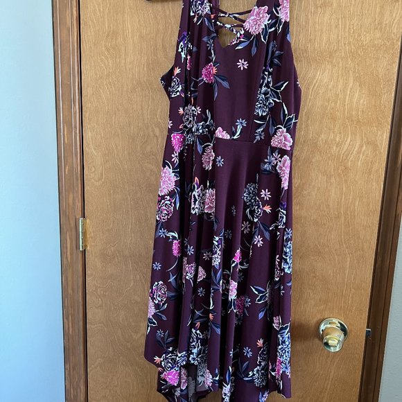 Juniors Dress XL Midi Calf Length Floral Wine Pink Burgundy Boho Summer Halter - Picture 4 of 9
